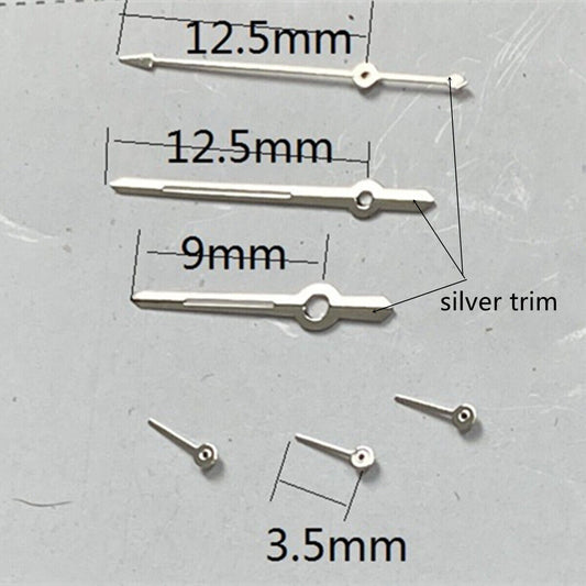 Aiguilles de montre luminescentes vertes à 6 aiguilles argentées de 12,5 mm pour mouvement VD53, VD54 et VD57