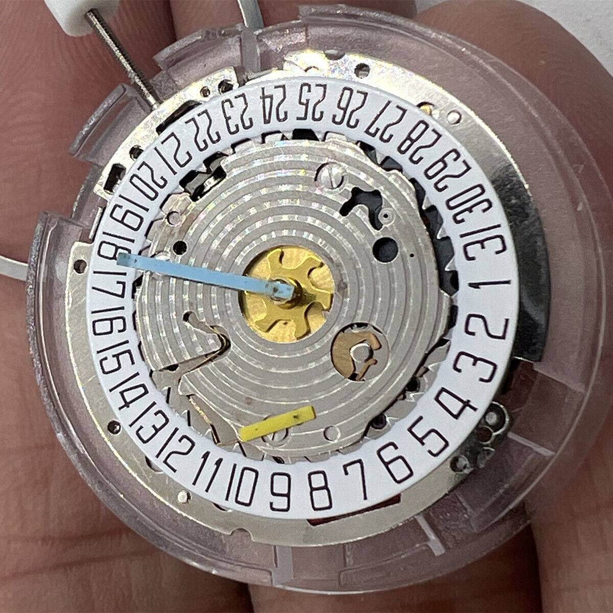 Watchmakers ISA 8171 silver quartz movement with date at 6, multi-function repair part for watches