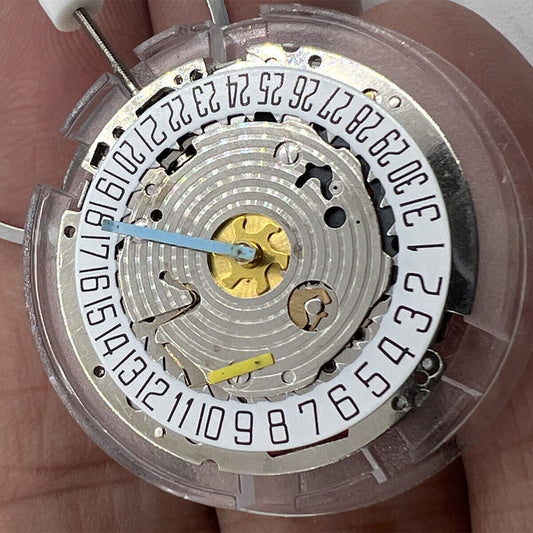 Watchmakers ISA 8171 silver quartz movement with date at 6, multi-function repair part for watches