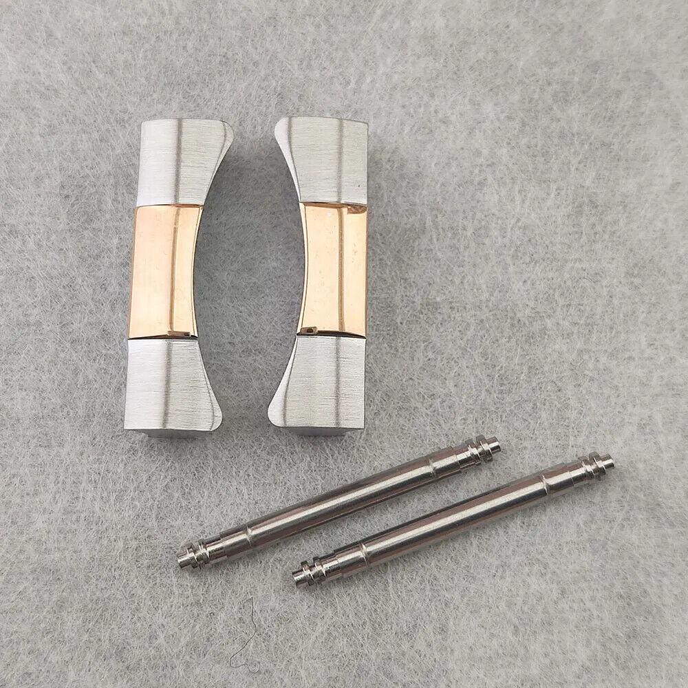 Set of 2 durable metal curved end links for Daytona watch bands, fits 20/21mm width, enhancing band connection.