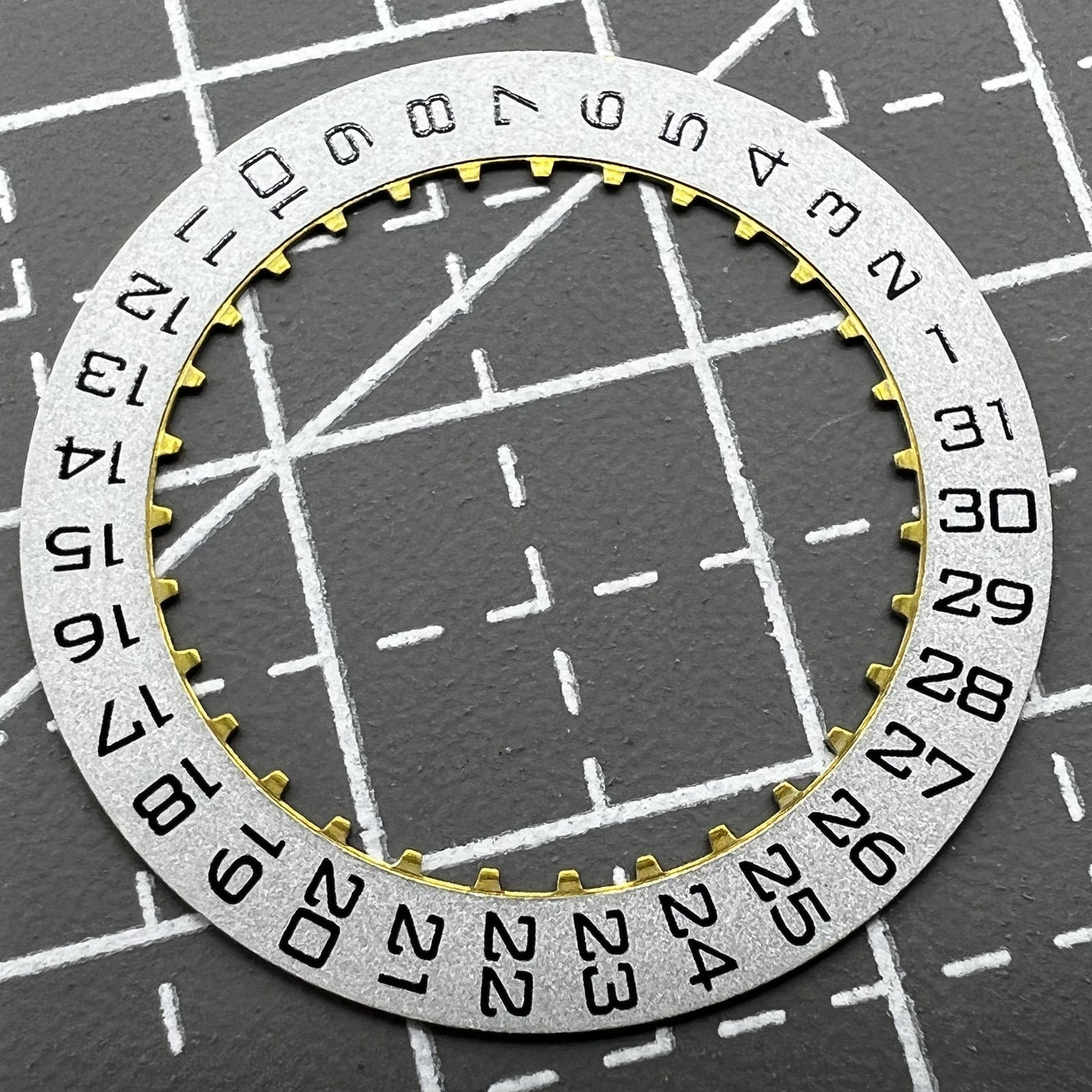 Silver date ring for men's watches compatible with ETA2824 and ETA2892 movements.