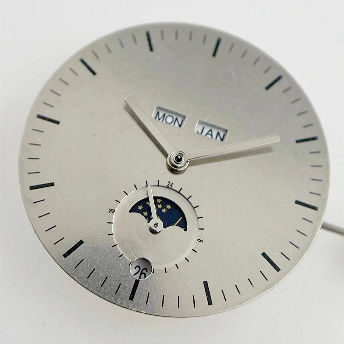 Modified China Made 2824 automatic mechanical watch movement with 24-hour moon phase complication.