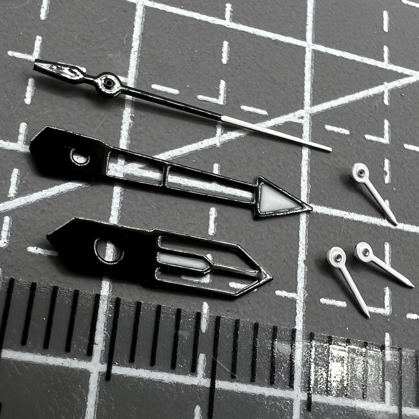 13mm white and black trim watch hands with green lume for PE90 movement, enhancing visibility and style.