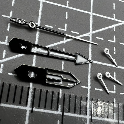 13mm white and black trim watch hands with green lume for PE90 movement, enhancing visibility and style.