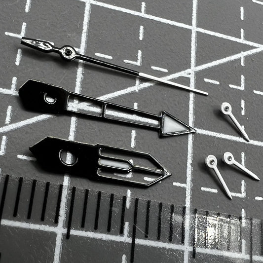 13mm white and black trim watch hands with green lume for PE90 movement, enhancing visibility and style.