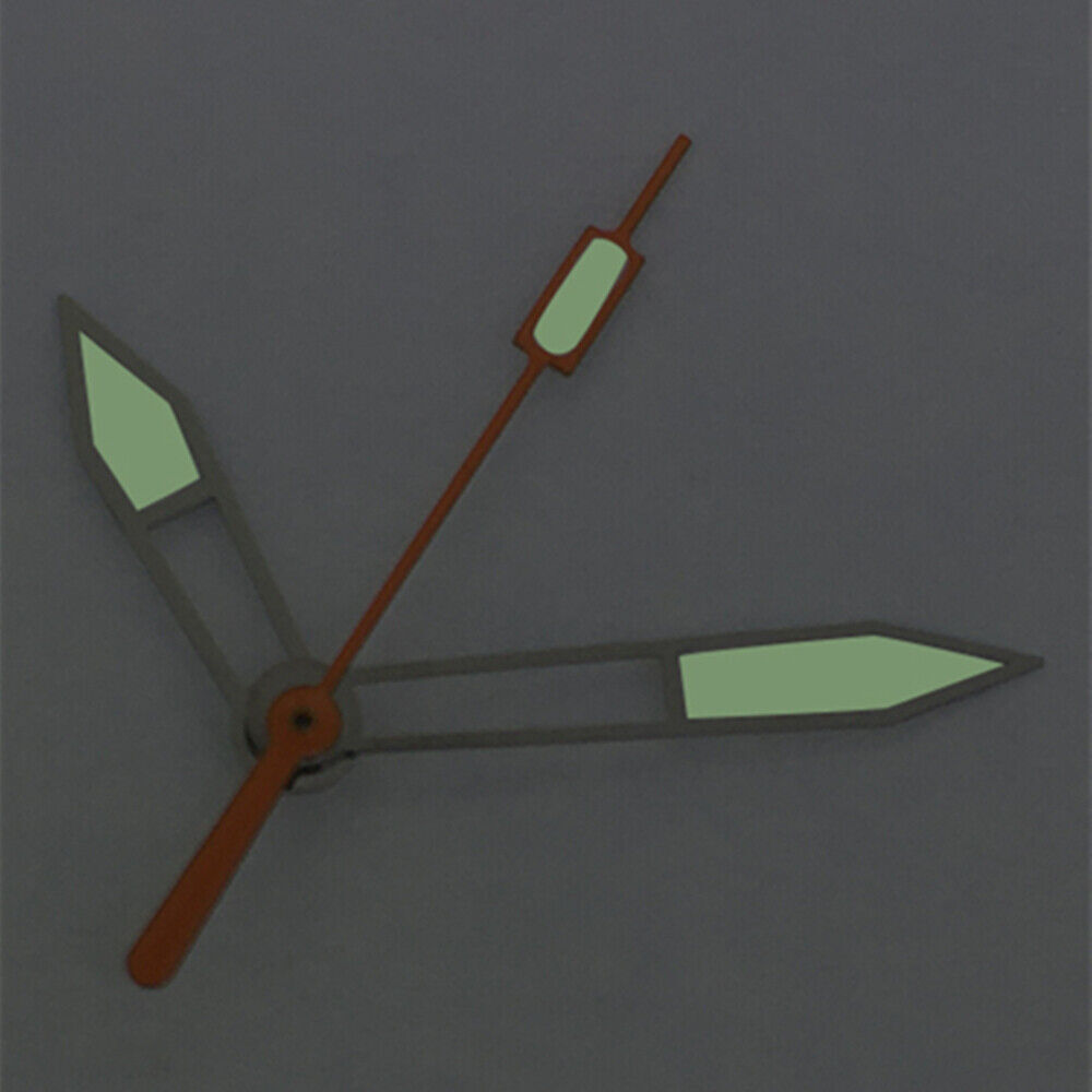 Orange second hand with green lume and silver trim for ETA watch movements, precision timepiece accessory.