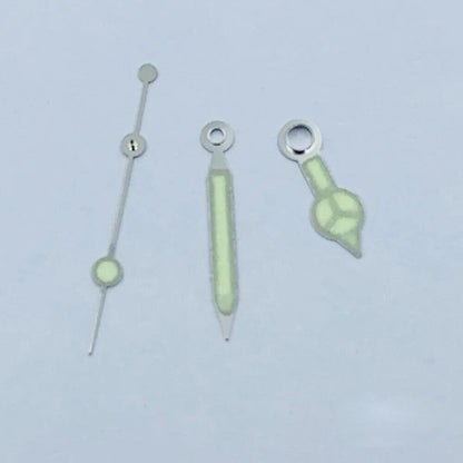 Green luminous watch hands with silver trim, designed for NH35 NH36 movements.