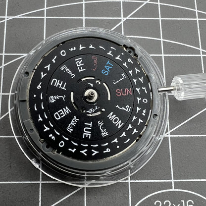 NH36 automatic mechanical watch with black Arabic dial and date, crown positioned at 3.8.