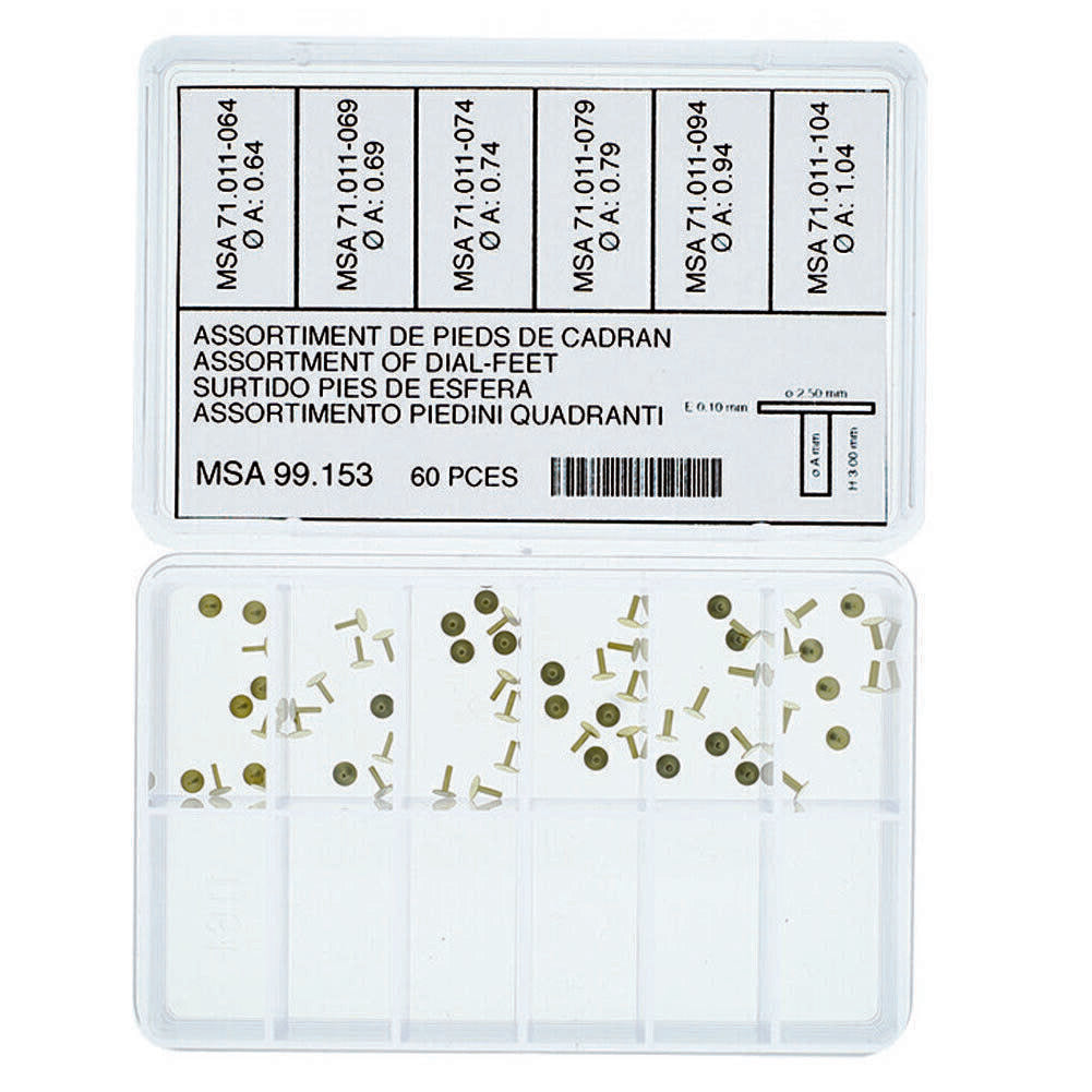 Swiss Horotec MSA99 153 60 metal watch dial repair pins set in box for precise watchmaking tasks