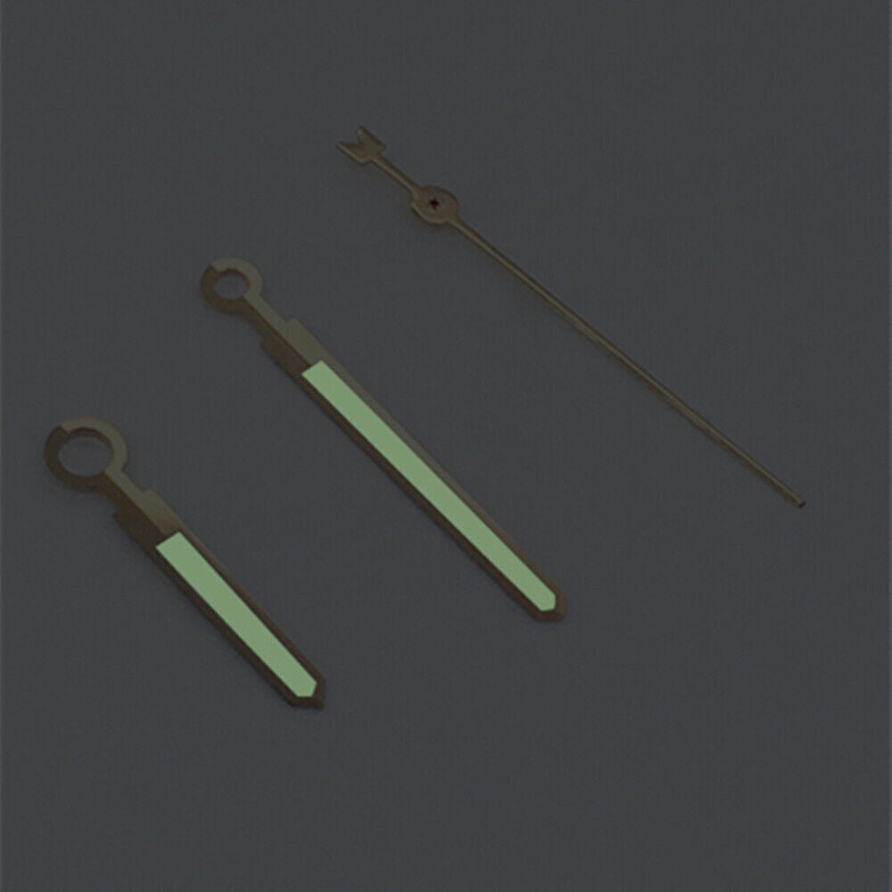 Men?s rose gold watch with golden trim and green luminous hands, fits Asian 8215/2813/8205 movements.