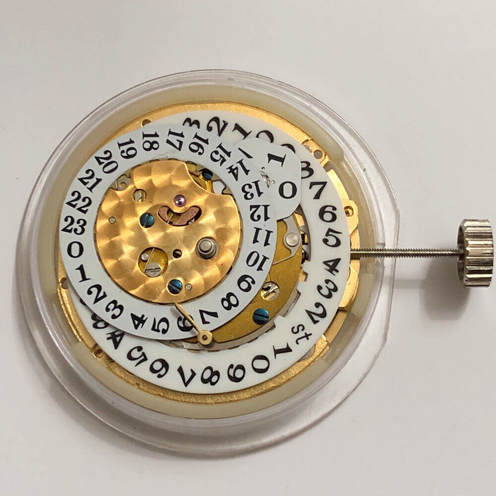 Multifunctional automatic watch with mechanical movement, 24-hour digital dial, date display at 2.