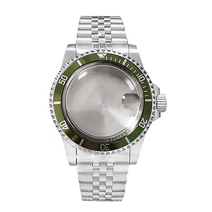 39.5MM stainless steel watch case with matching strap for NH35/NH36 movements, durable and sleek design.