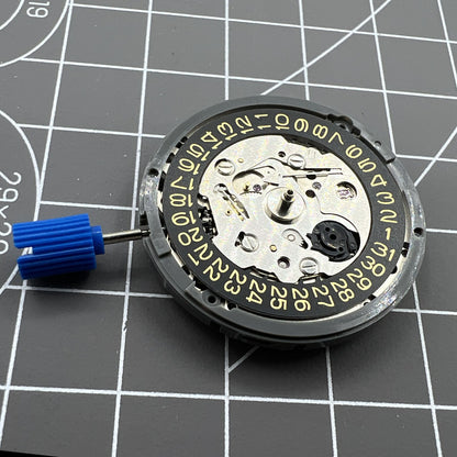 NH35A automatic mechanical watch movement with golden date display, crown at 3 o'clock, ideal for SKX007 models.