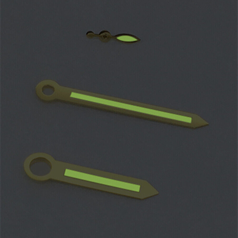Golden trim green luminous watch hands for ST3600 movement, enhancing readability and style.