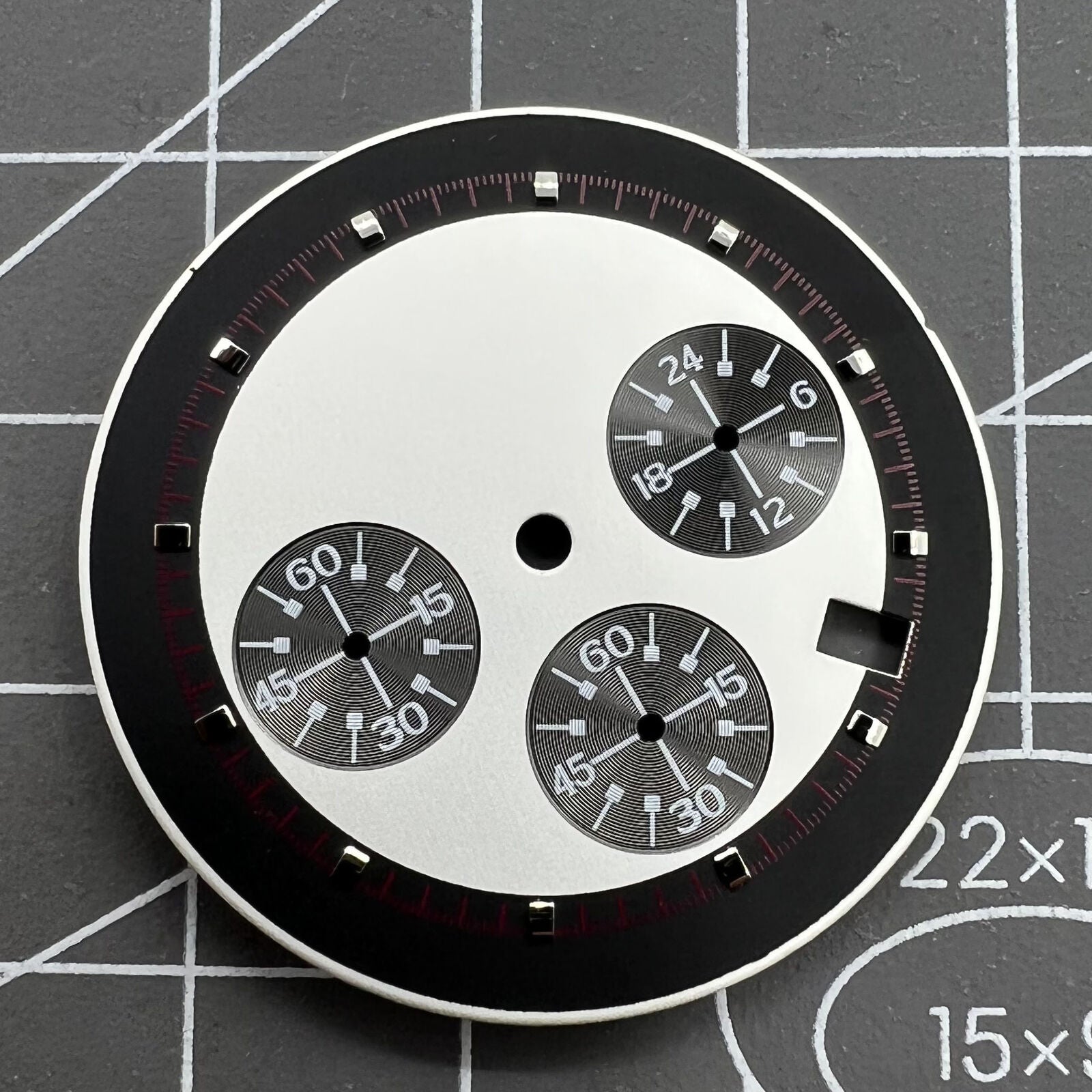 Green Lume 32.5mm Timed Lap Watch Dial with black and white design for VK63 Quartz