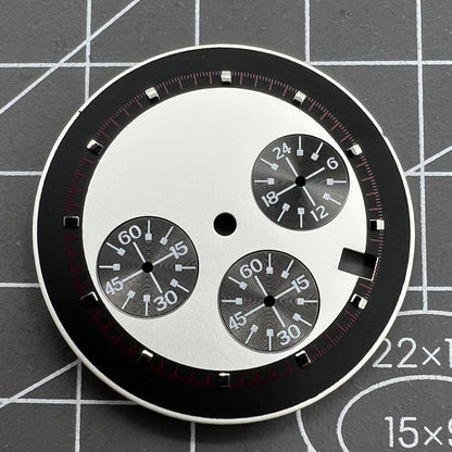 Green Lume 32.5mm Timed Lap Watch Dial with black and white design for VK63 Quartz