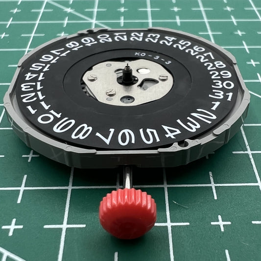 Miyota 2415 quartz movement with black date disk at 3 o'clock, Japan-made watch accessory.