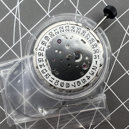 Miyota Citizen 9010 automatic watch movement showing date display at 3 o'clock, ultra-thin design