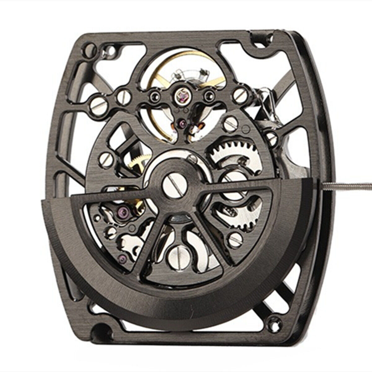 Black Hangzhou 1C17D automatic mechanical watch with 3 hands and hollow design by China Made.