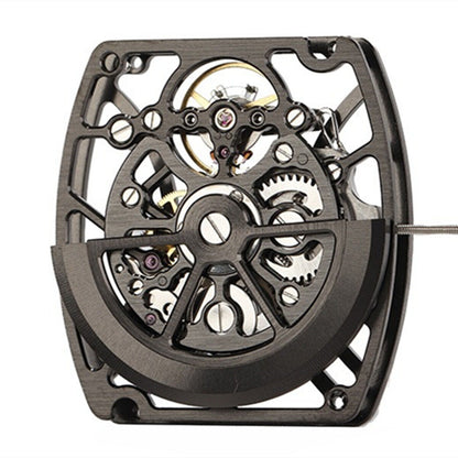 Black Hangzhou 1C17D automatic mechanical watch with 3 hands and hollow design by China Made.