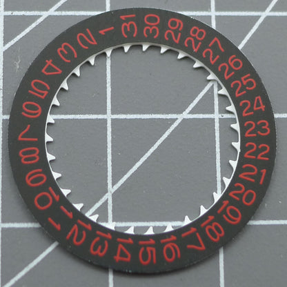 Red character date wheel on black background compatible with NH35 NH36 movements by Seiko.