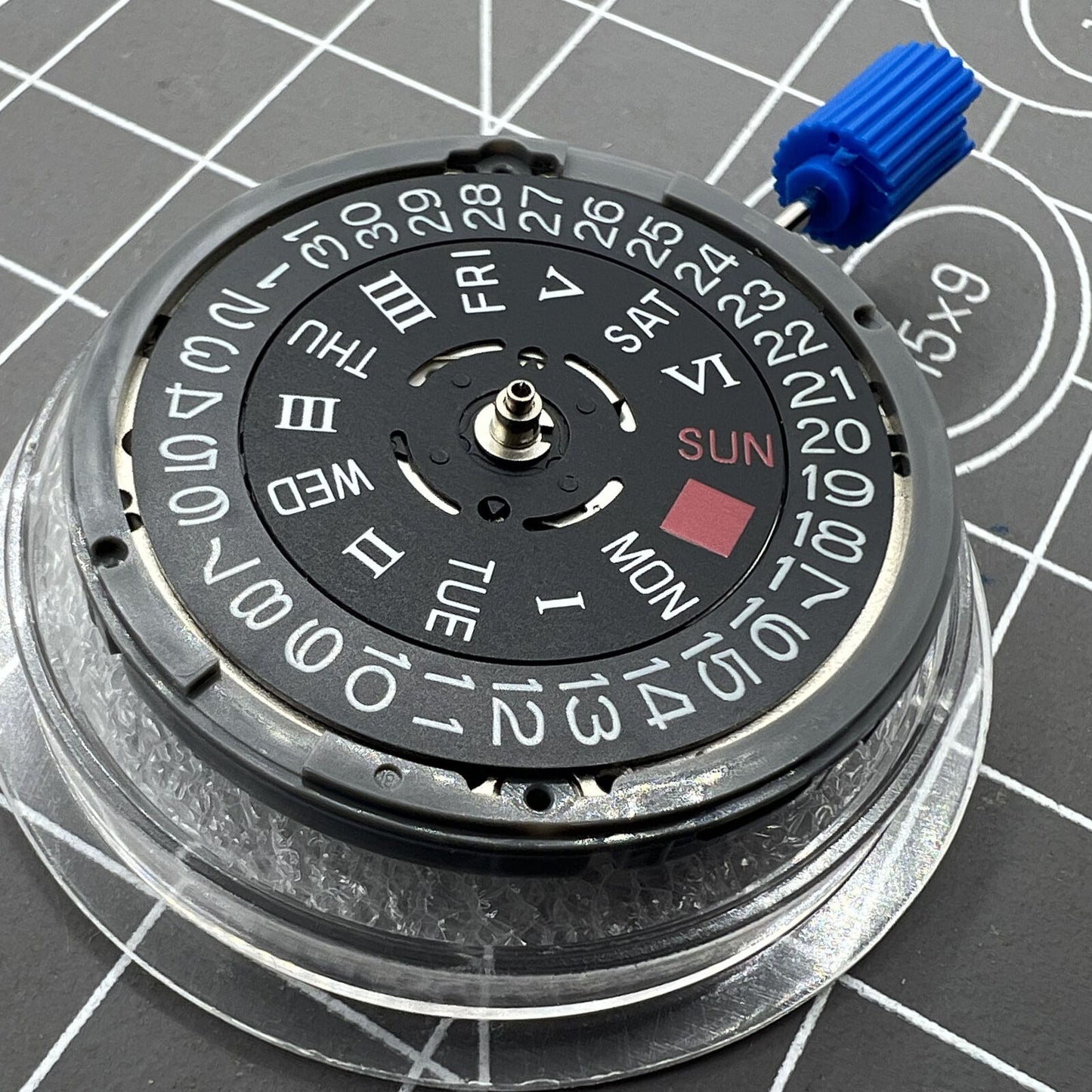 Black Disk watch accessory featuring NH36A automatic mechanical movement and Roman numeral wheel.
