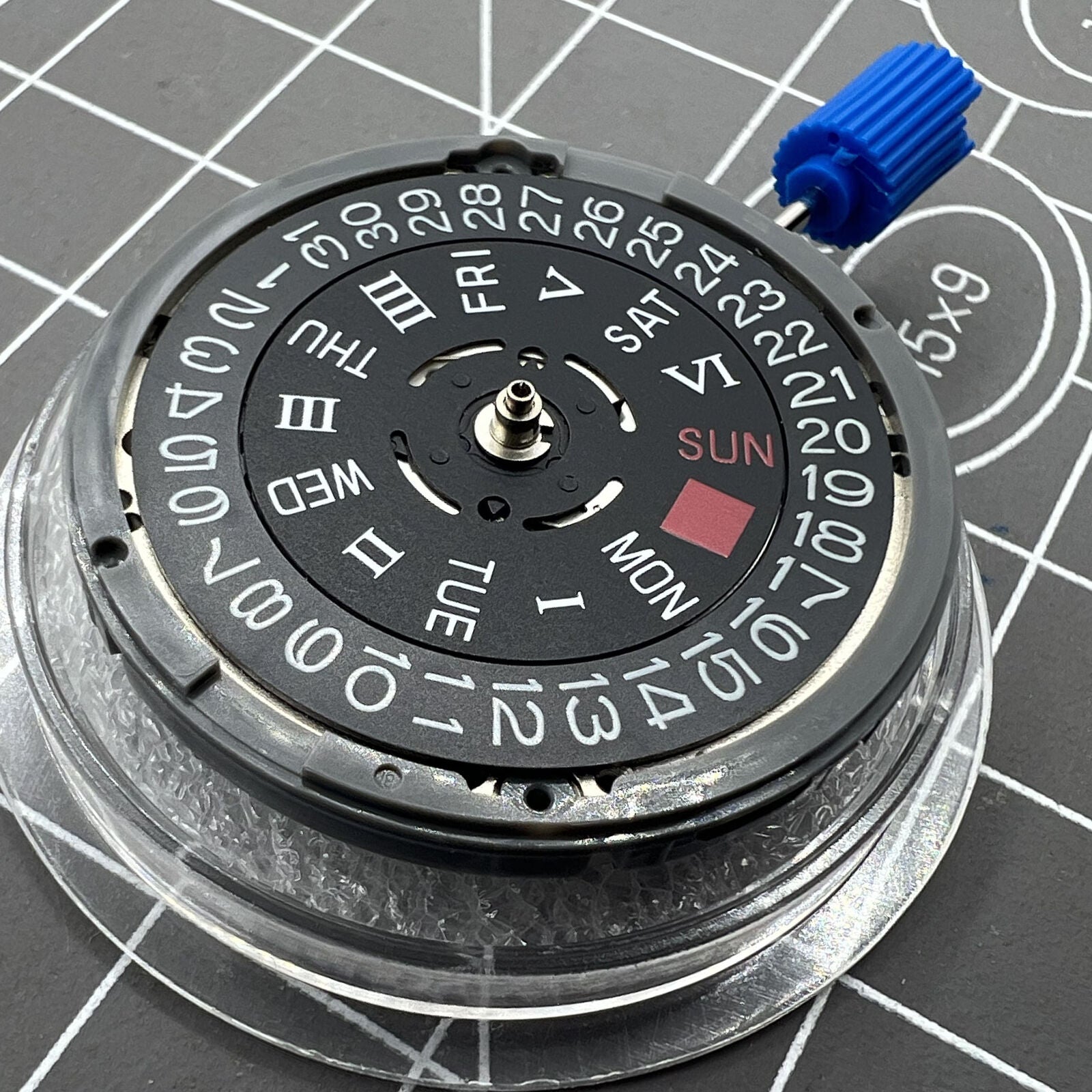 Black Disk watch accessory featuring NH36A automatic mechanical movement and Roman numeral wheel.