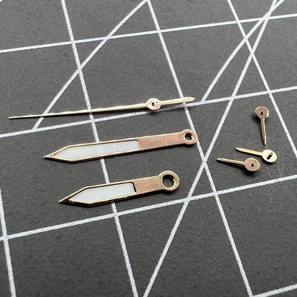 Rose Golden Trim Green Luminous Watch Hands, 14.5mm, compatible with VD53 VD54 VD57 movements, for precise timekeeping.