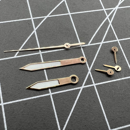 Rose Golden Trim Green Luminous Watch Hands, 14.5mm, compatible with VD53 VD54 VD57 movements, for precise timekeeping.