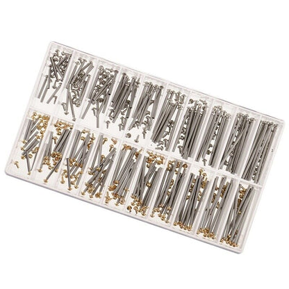 200PCS watch strap screws and link pins kit, assorted sizes 10-28mm for precise band repairs and adjustments.