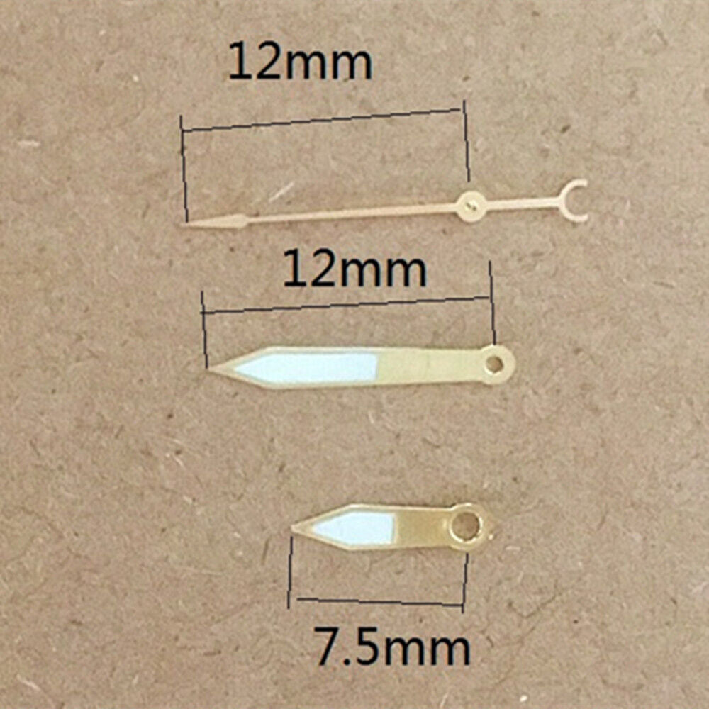 Aiguilles de montre 12 mm, garniture dorée, luminescentes vertes, pour mouvement à quartz Hattori Epson PC32