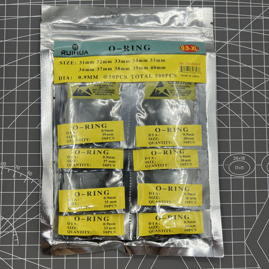 Set of 950/750/500 assorted silicone watch gasket O-rings for back case sealing, durable and waterproof.