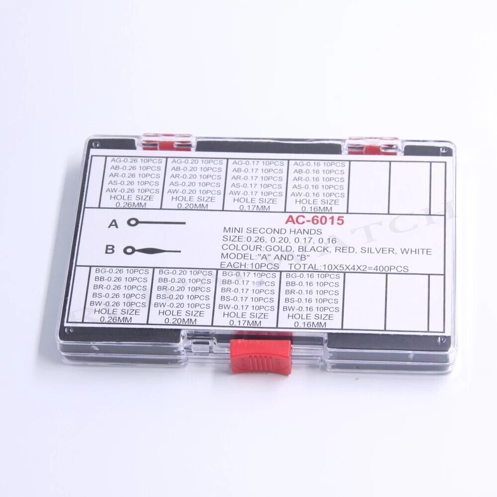 Multi-color mini second watch hands AC-6015, perfect for precision watch repairs and custom watchmaking.