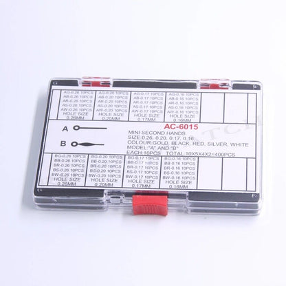 Multi-color mini second watch hands AC-6015, perfect for precision watch repairs and custom watchmaking.