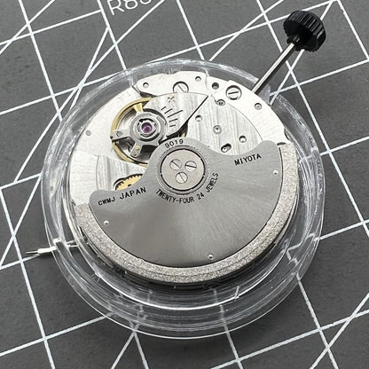 Miyota 9019 automatic watch movement with mechanical date display at 6 o'clock, precision Japanese brand.