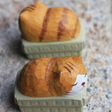 Brand New Cute Handmade Carton Cat Wooden Figurine Sculpture Decorative Artwork