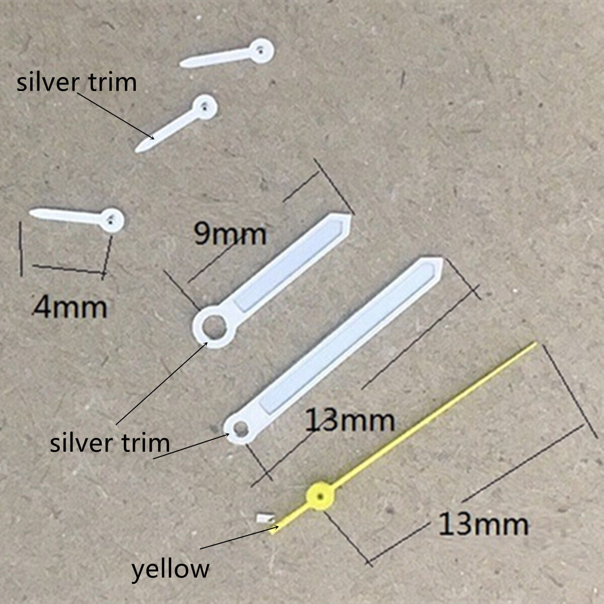 Yellow second hand with silver trim and lume for VD53 VD54 VD57 watch movements.