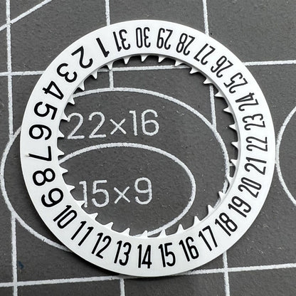Black font date disk wheel with white background for NH36 movement, date at 6 o'clock position, watch part.