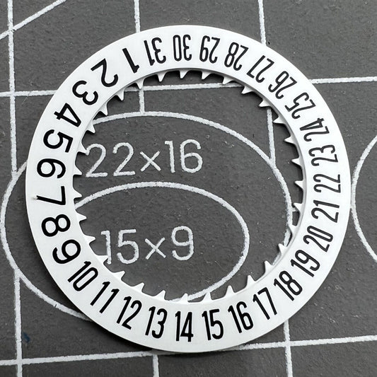 Black font date disk wheel with white background for NH36 movement, date at 6 o'clock position, watch part.