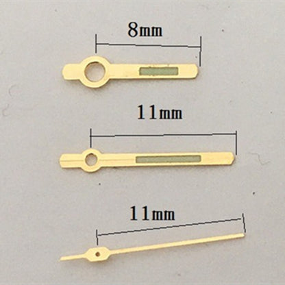 Aiguilles de montre lumineuses vertes avec garniture dorée de 11 mm pour mouvement Orient 46941 46943