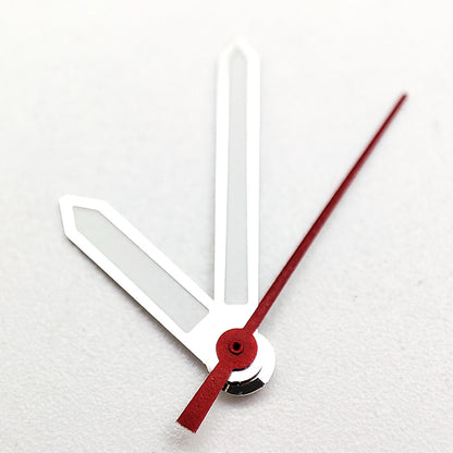 Silver-trimmed green luminous watch hands for NH35A/NH36A/4R36 movements, ensuring precise timekeeping accuracy.