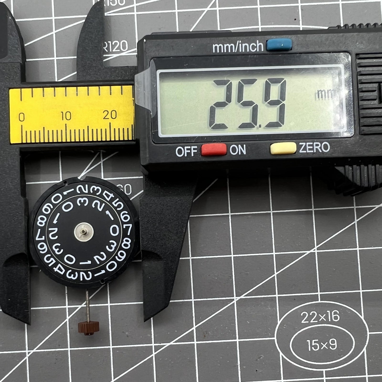 Swiss Made Ronda 519 black quartz watch movement offering precise timekeeping and durable performance.