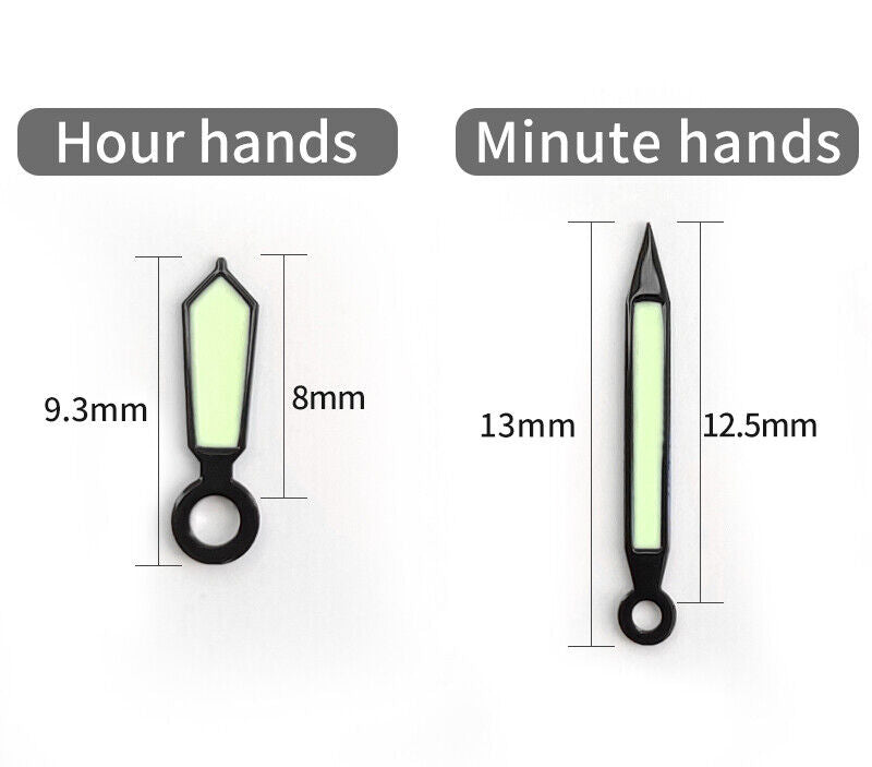 Luminous green watch hands for NH35/NH36, perfect for precise watch repairs and upgrades.