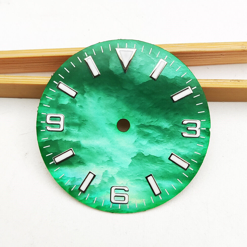 28.5mm green lume numeral watch dial, fits NH35 4R35 automatic watches for easy readability.