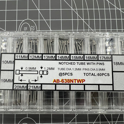 AB-638NTWP stainless steel notched tube with pins for secure watch band assembly, 60pcs/box by AB brand.
