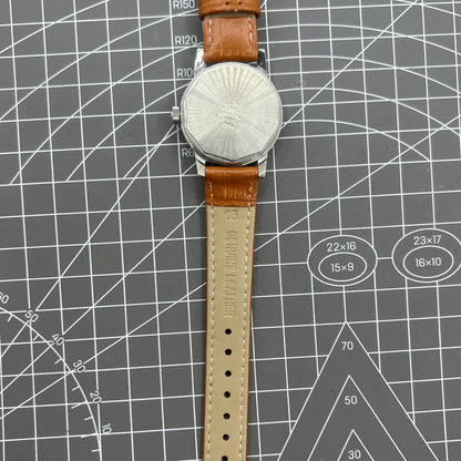 Shanghai Factory 32mm manual mechanical watch with silver case, silver hour markers, and classic design.