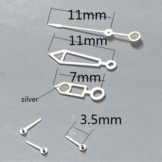 Aiguilles creuses luminescentes argentées de 11 mm pour montres Miyota OS10, OS20, OS22, OS60, OS80