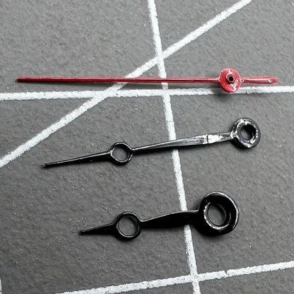 Black and red 15mm watch hands set for Miyota 2035, 2115, 2105, 2305 movements, no lume, PrecisionFit brand.