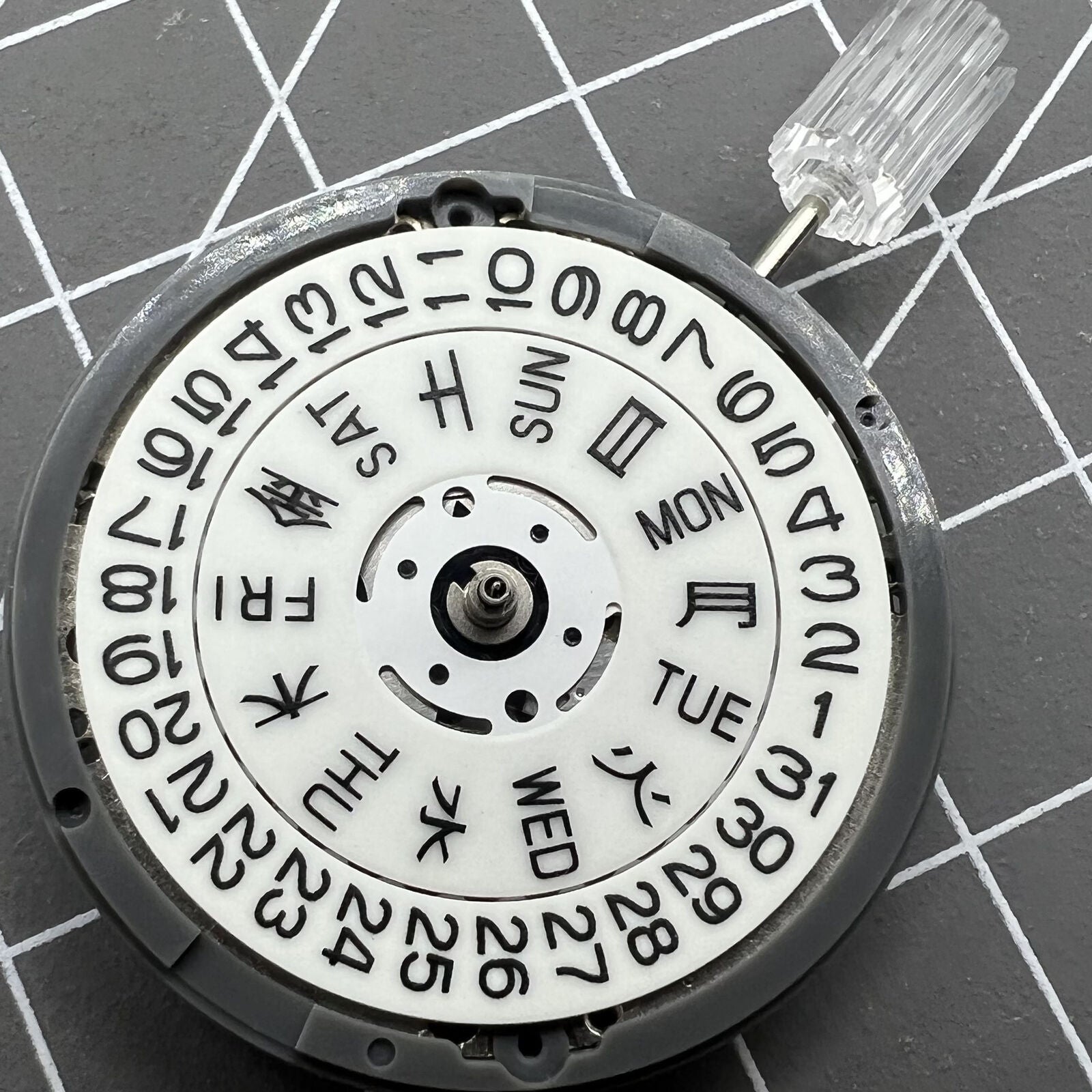 NH36A watch movement with white dial, blue lume, 3/3.8 crown positions by Seiko for precise timekeeping.