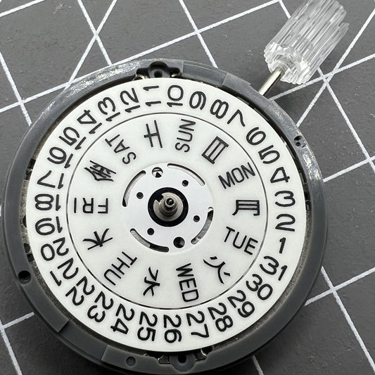 NH36A watch movement with white dial, blue lume, 3/3.8 crown positions by Seiko for precise timekeeping.